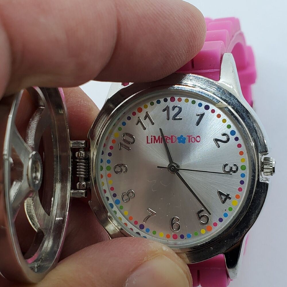 Limited Too Girl's Watch 38MM Gray Dial Pink Plastic Bands New Battery
